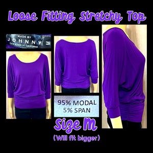 Size M(will fit bigger)- Loose Fitting Stretchy Top